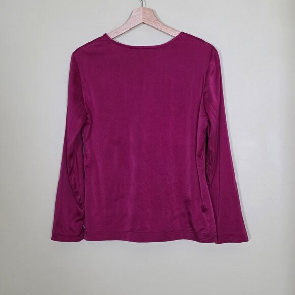 Vintage Henri Bendel Top M Women Magenta LS Round Neck Old Money Stetch Boho Y2K - Picture 2 of 13
